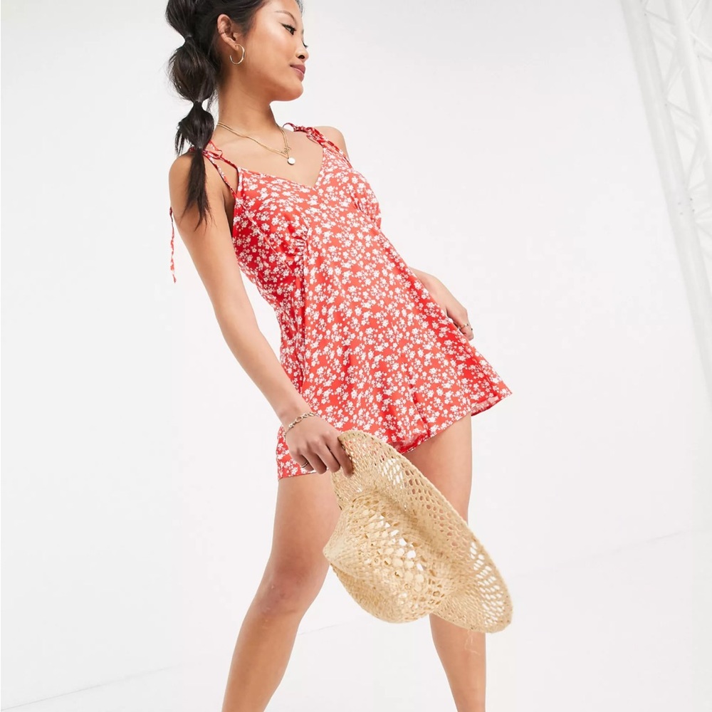 ASOS Petite Tie Shoulder Floral Romper